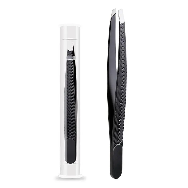 Slant Tip Precision Tweezer for Easy Hair and Eyebrow Grooming - Black for Men and Women