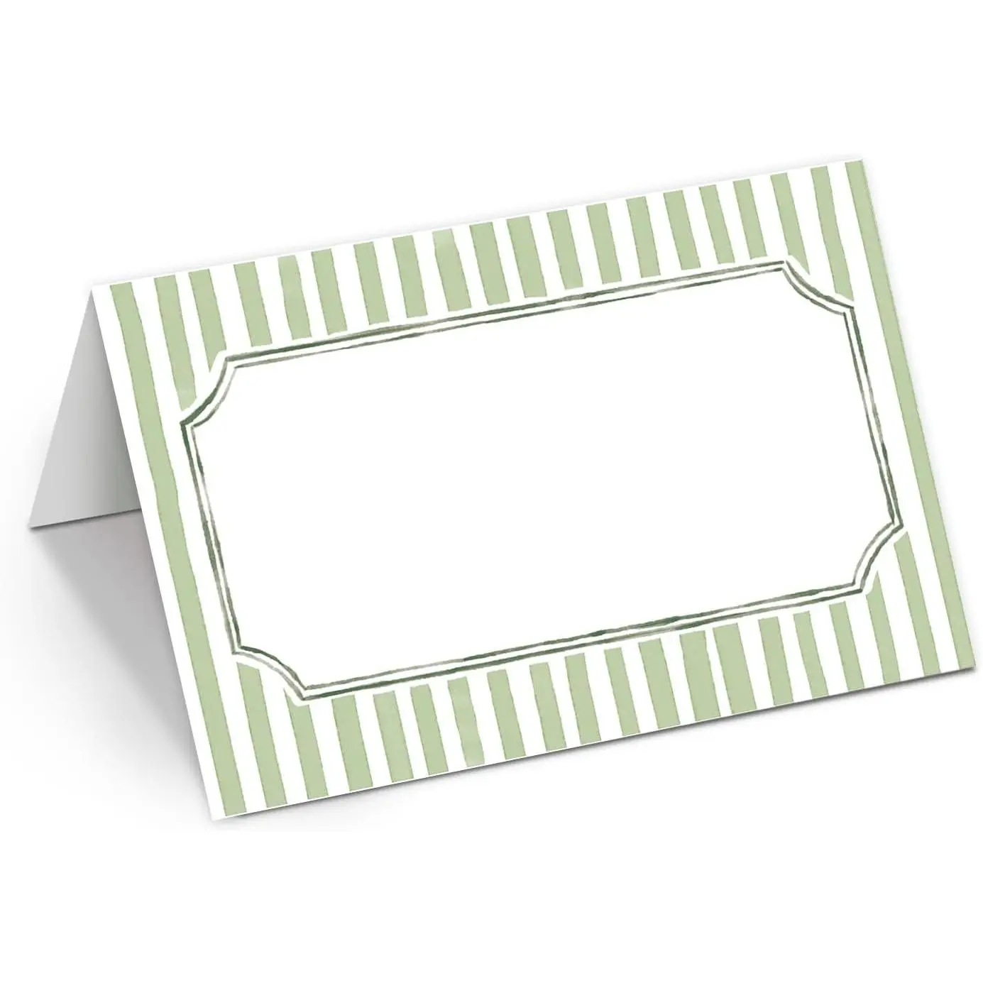 100 Pcs Sage Green Place Cards Stripes Tented Card Seating Cards for Spring Wedding Birthday Bridal Shower Party Table Setting