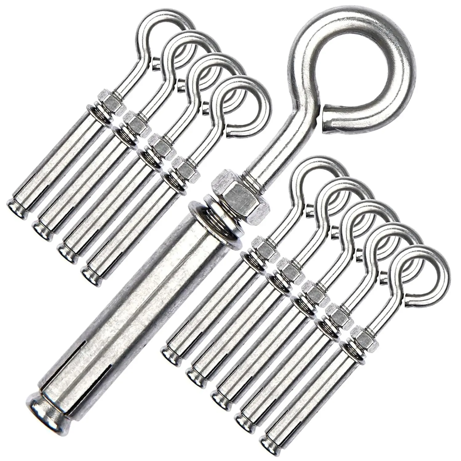 Eye  M6 Heavy Duty  Lag Eyebolts, Stainless Steel Expansion Screws Wall Concrete Anchors Fastener with Nut for Wall Ceiling Concrete Masonry, 10 count
