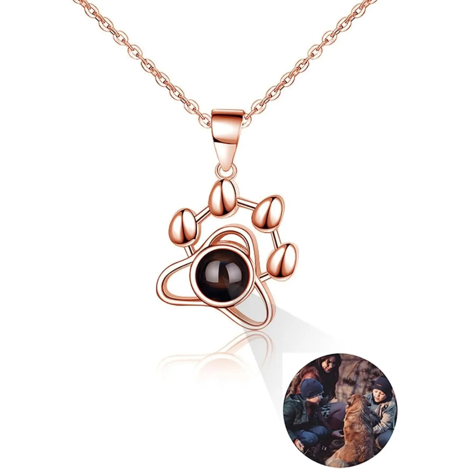 Sterling Silver Personalized Cat/Dog Paw Pendant Photo Necklace - Custom Pet Memorial Necklace