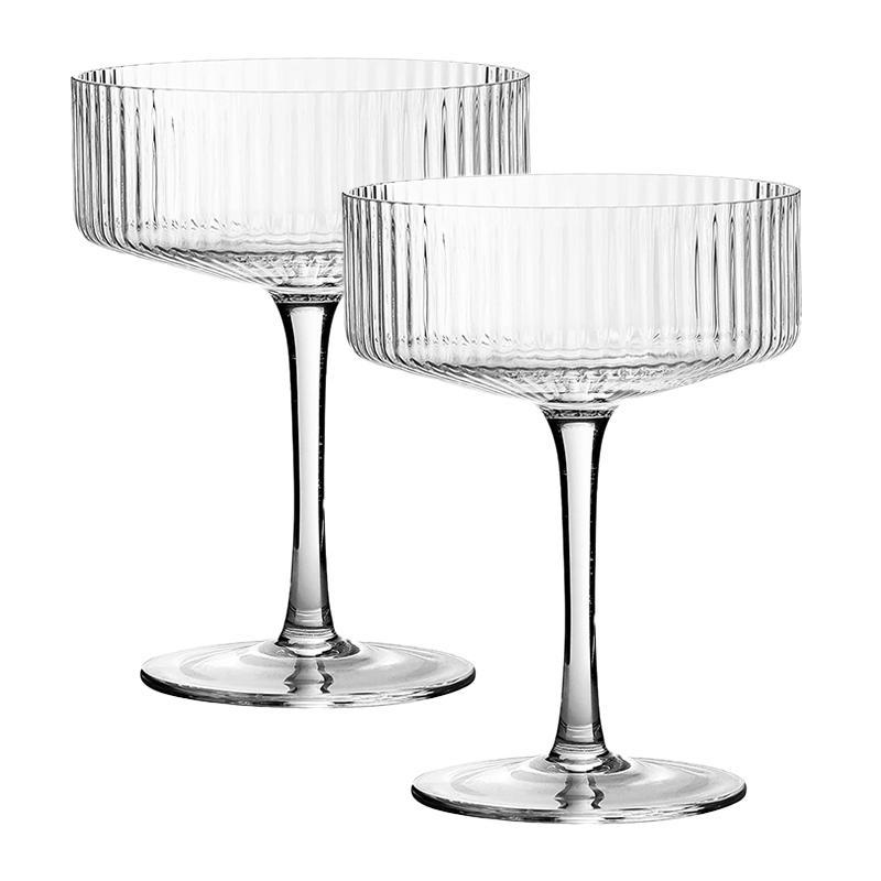 Vertical Grain Pattern Glass Set, Vintage Cocktail Champagne Glass, Reusable Wine Glass for Home Kitchen Party, Premium Drinking Glasses