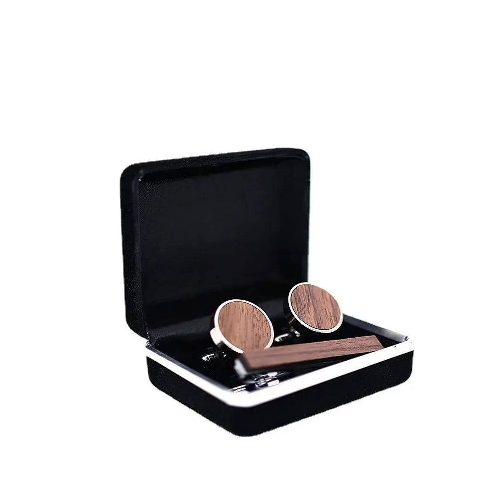 Striped walnut brass solid wood pure copper tie clip cufflinks French cufflinks gift Wedding gift men's suit accessory set