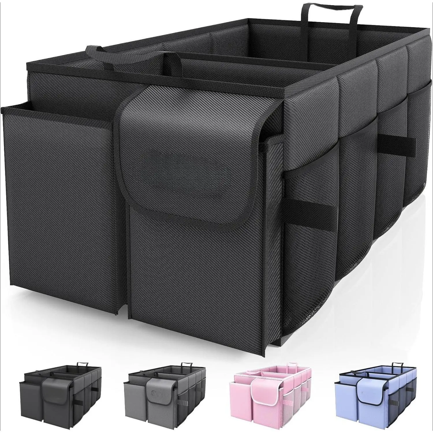 Trunk Organizer - Car Organizer, Foldable Trunk organizer for SUVs & Sedans, Sturdy Car Organization for Car Accessories, Tools, Sundries, Black, 2 Compartments, 21.3"×12.6"×10.6"
