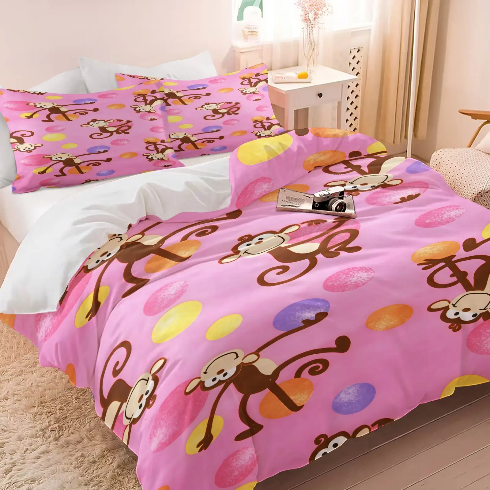 Monkey Pattern Duvet Cover Set, Soft And Comfortable Bedding Set, Including 1 Duvet Cover And 1 Or 2 Pillowcases (Without Filling), Suitable For Teenagers And Adults, Bedroom, Apartment, Dormitory Scene