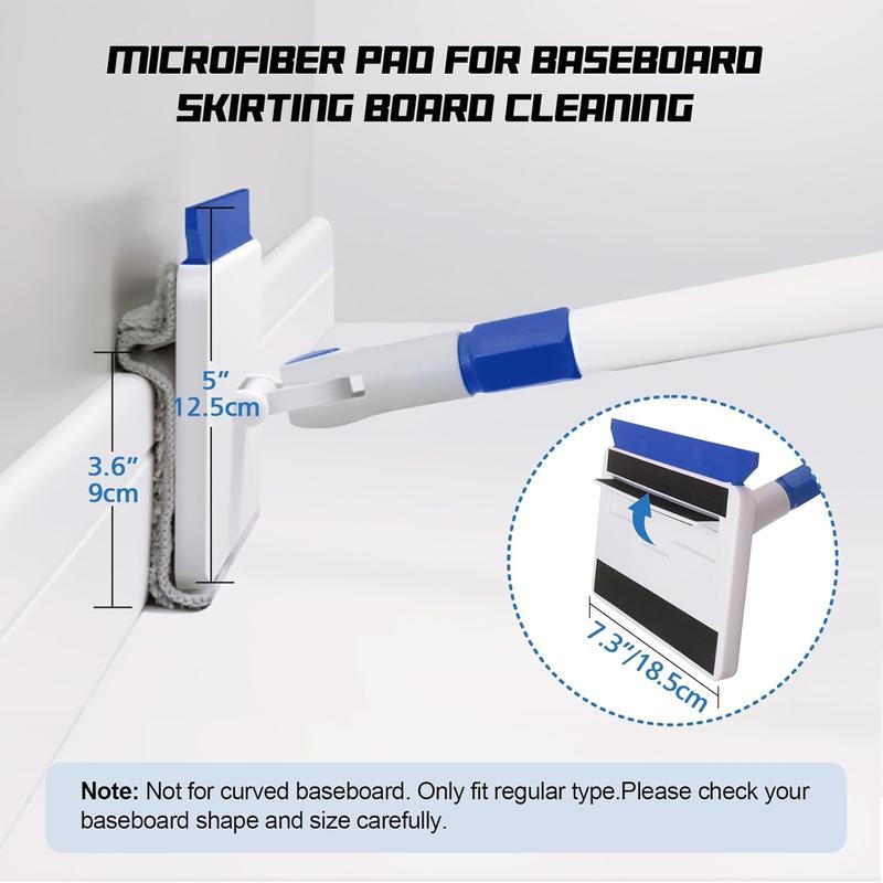 Baseboard Cleaner Tool with Handle, Wall Floor Mop with Extendable Long Handle Duster for Cleaning Window, Floor, Skirting Board, Ceiling, Shower, Tub Tile, Kitchen with 6  Pads
