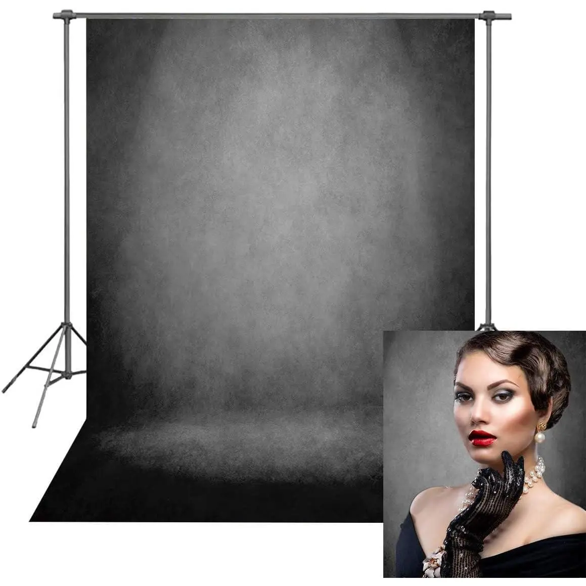 Black Abstract Portrait Backdrop Black Gray Solid Color Photography Background Adult Professional Portrait Studio Booth Props (5x7FT)