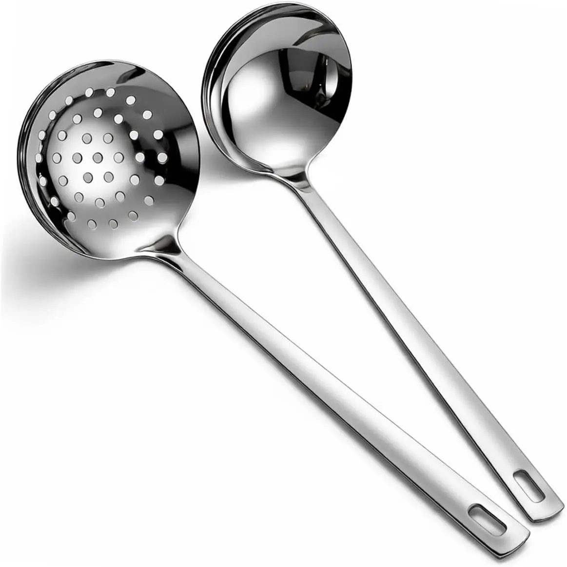 Slotted Spoons and Kitchen Ladle Spoon Set 2 count, Stainless Steel Kitchen Spider Strainer Skimmer Soup Ladle for Straining Pasta/Cooking/Frying, Serving Soup/Gravy, Metal Kitchen Utensils