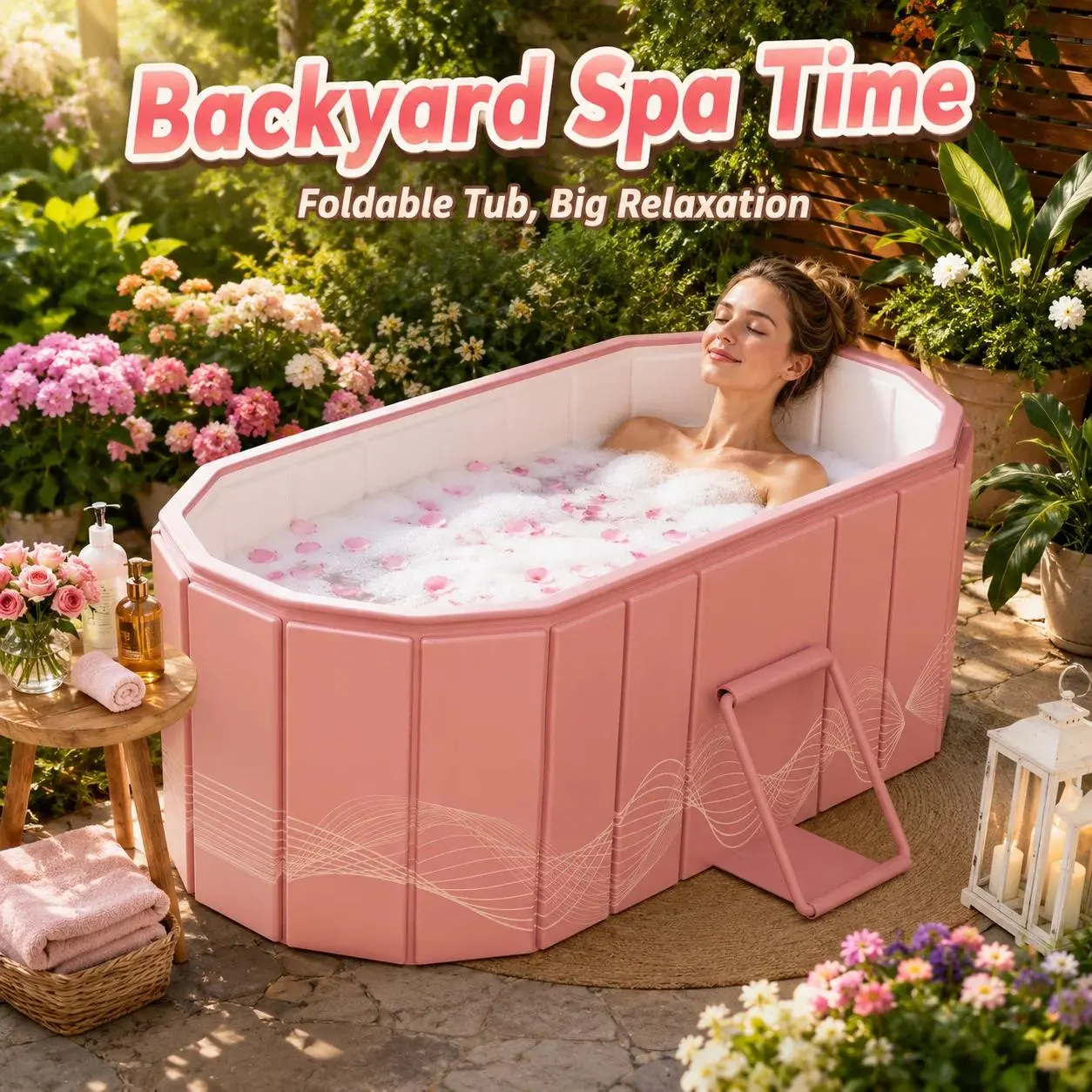 1PC Portable Foldable Bathing Tub, Large Capacity Soaking Tub with Support Frame for Home Spa Bathroom Balcony Outdoor Use