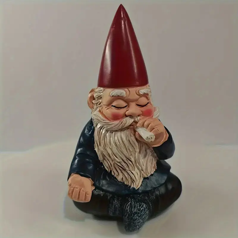 Smoking gnome garden statue-resin gnome sculpture, garden sculptures, Outdoor Garden Accessory, suitable for outdoor decoration, perfectly matched with courtyard and lawn-charming fairy tale theme