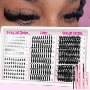 4-in-1 Lash Clusters Kit 360PCS With Bond & Seal, Tweezers & Lash Brush, 100D Volume Lashes, Spiky Lash Clusters, Bottom Lashes & Double-Layer Lashes For Manga, Cat Eye & Full Glam Looks