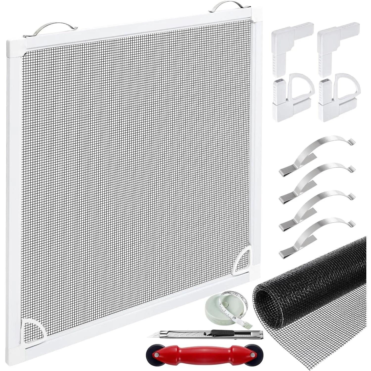 Window Screen Frame Kit 48x60 Inch Fiberglass Replacement with Full Tool Set for Windows, Framed Mesh Screens, Home, Patio