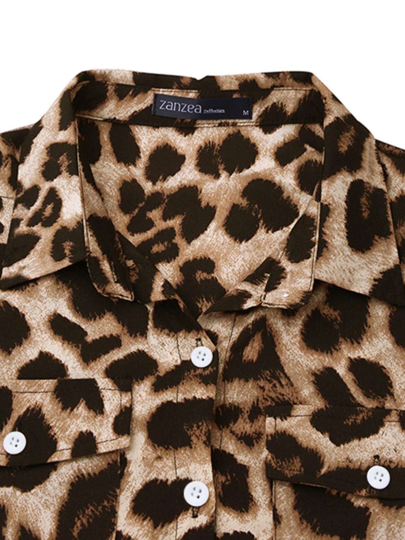 Women's Leopard Print Button Front Flap Pocket Shirt Dress, Casual Curved Hem Long Sleeve Collared Long Dress for Daily Wear, Ladies' Clothes for All Seasons