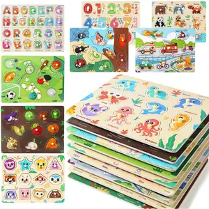 9 Pack Montessori Toddler Puzzle for 3 4 5 Years Old, Wooden Learning Puzzle for Toddlers 3-5, Animal, Alphabet, Number, Shape Peg Puzzles Set, Great Birthday for Boys Girlsfidget toys