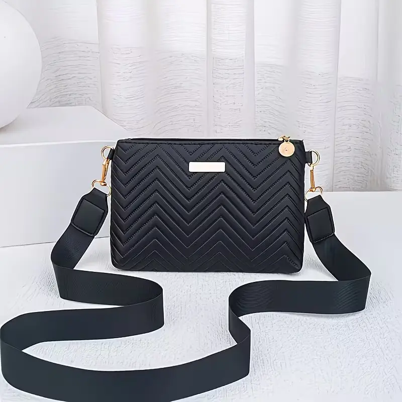 Elegant Mini Crossbody Bag, Wave Stitching Coin Purse, Small Handbag, Iron Plate Decor, Detachable Strap, Zip Closure, Casual Travel