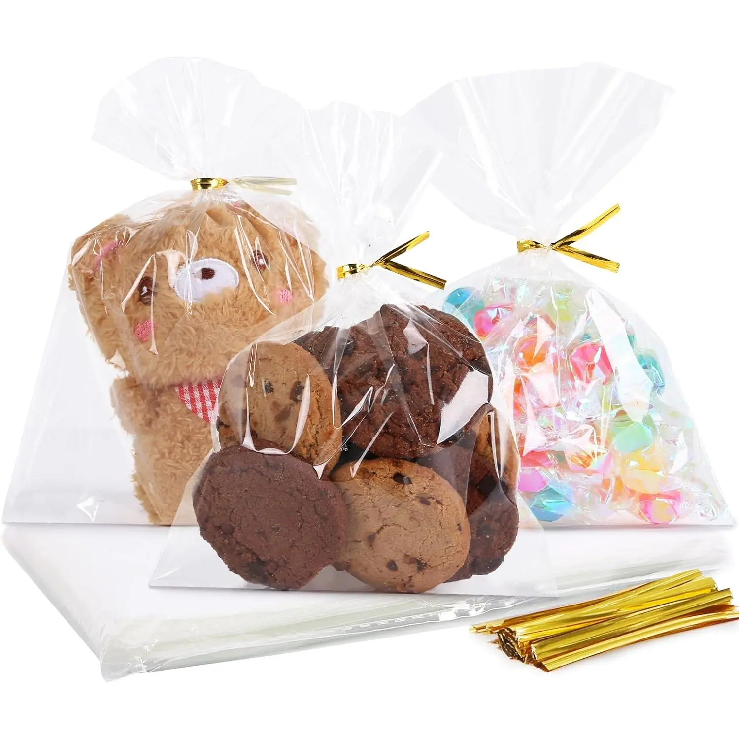 Cellophane  Bags 5x7 In 100 count Individual Cookie Bags Small Plastic Clear  Bag with Ties for  Giving Birthday Party Favors Candy Snack Dessert Baked Goods Packaging