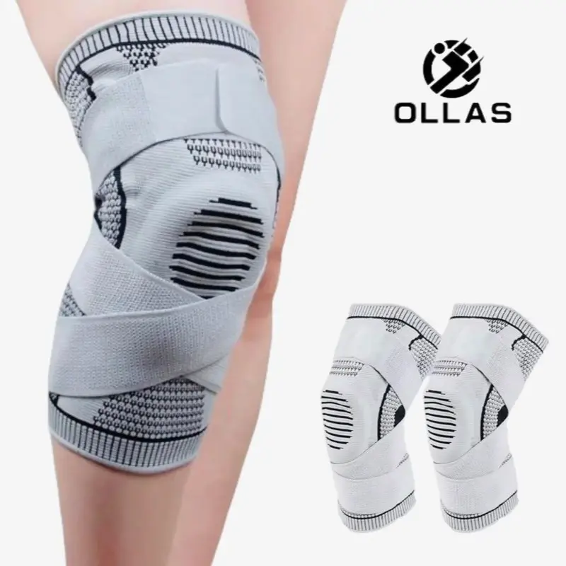 Dual Compression Strap Knee Brace, Silicone Patella Pad, Double Side Spring Stabilizers, Non-Slip Knitted Knee Support, Sports Injury Recovery, Athletic Knee Brace