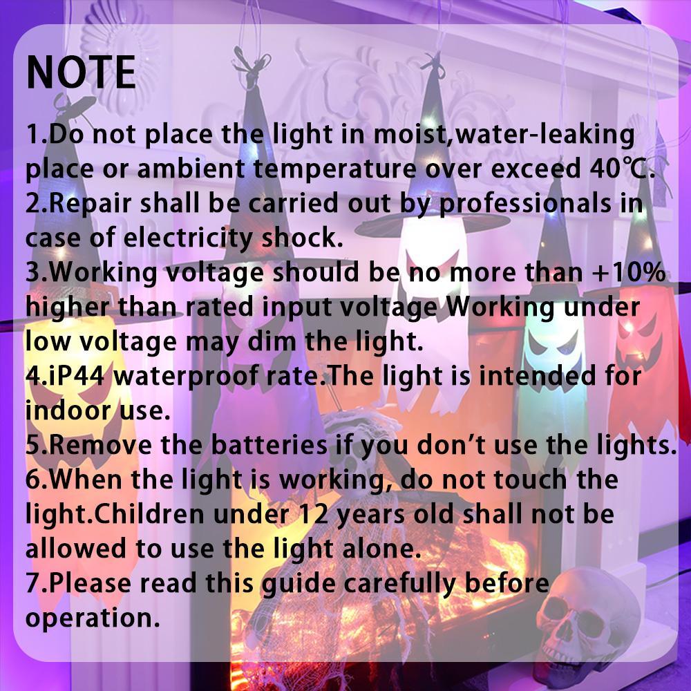 Halloween Glowing Decor 5-String LED Lights, Battery-Powered Ghost Witch Hat Atmosphere, Outdoor Decoration for Yard Garden Porch Tree