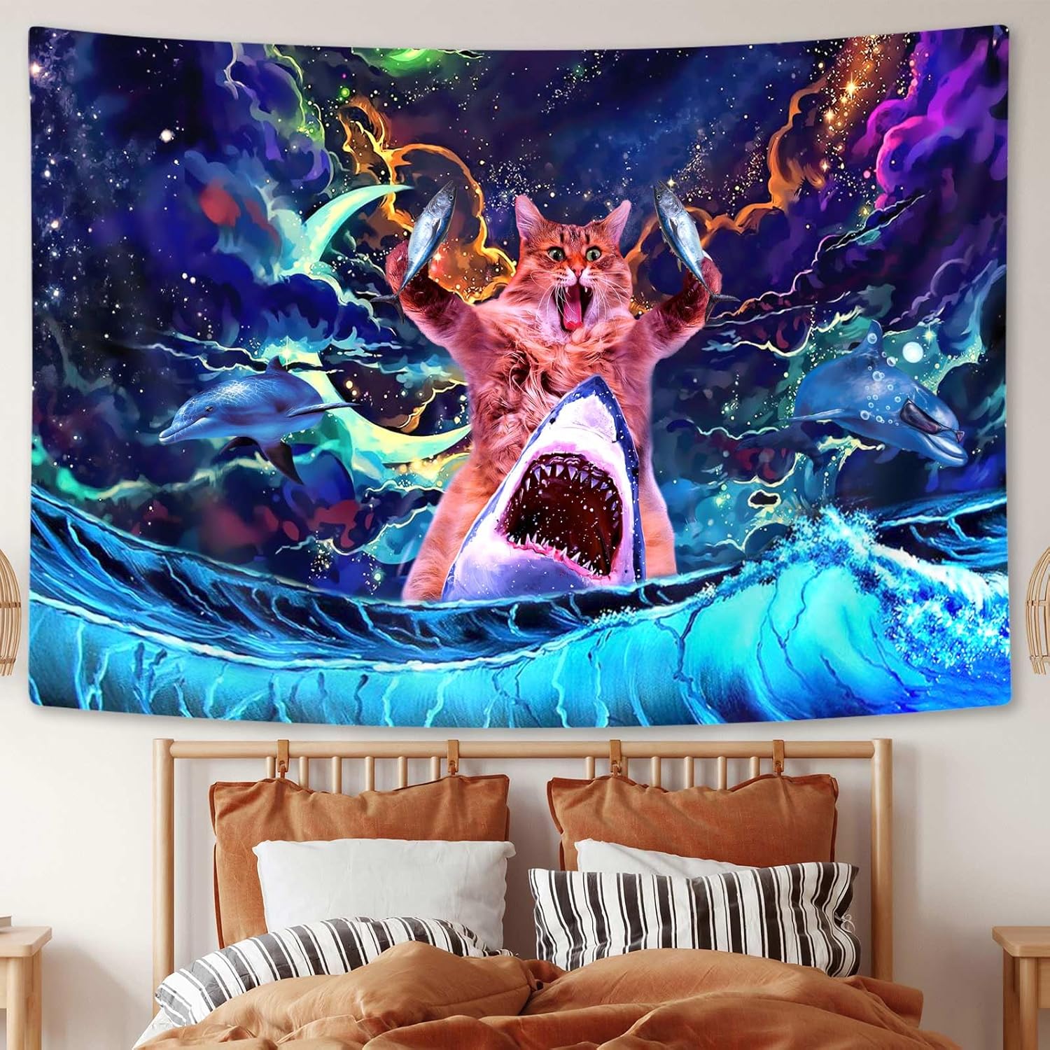 Blacklight Tapestry, Funny Tapestry For Boys Bedroom Cute With Fish Tapestry Decor, UV Reactive Wall Tapestry For Dorm Bedroom Living Room Home Decor 60X40 Inch Blacklight Tapestry, Funny Tapestry For Boys Bedroom Cute With Fish Tapestry Decor, UV Reactive Wall Tapestry For Dorm Bedroom Living Room Home Decor 60X40 Inch