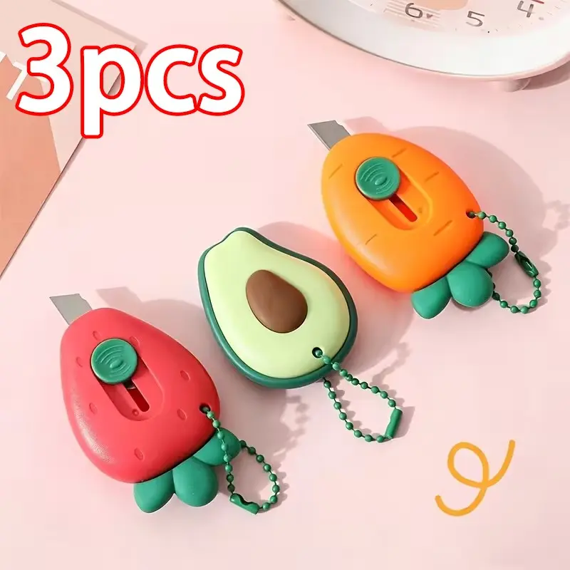 3-Piece Mini Pocket Knife Set, Auto-Reset Utility Knife with Keychain, Safe & Practical Fruit Cutter, Portable Office/DIY Tool, Office Cutting Supply