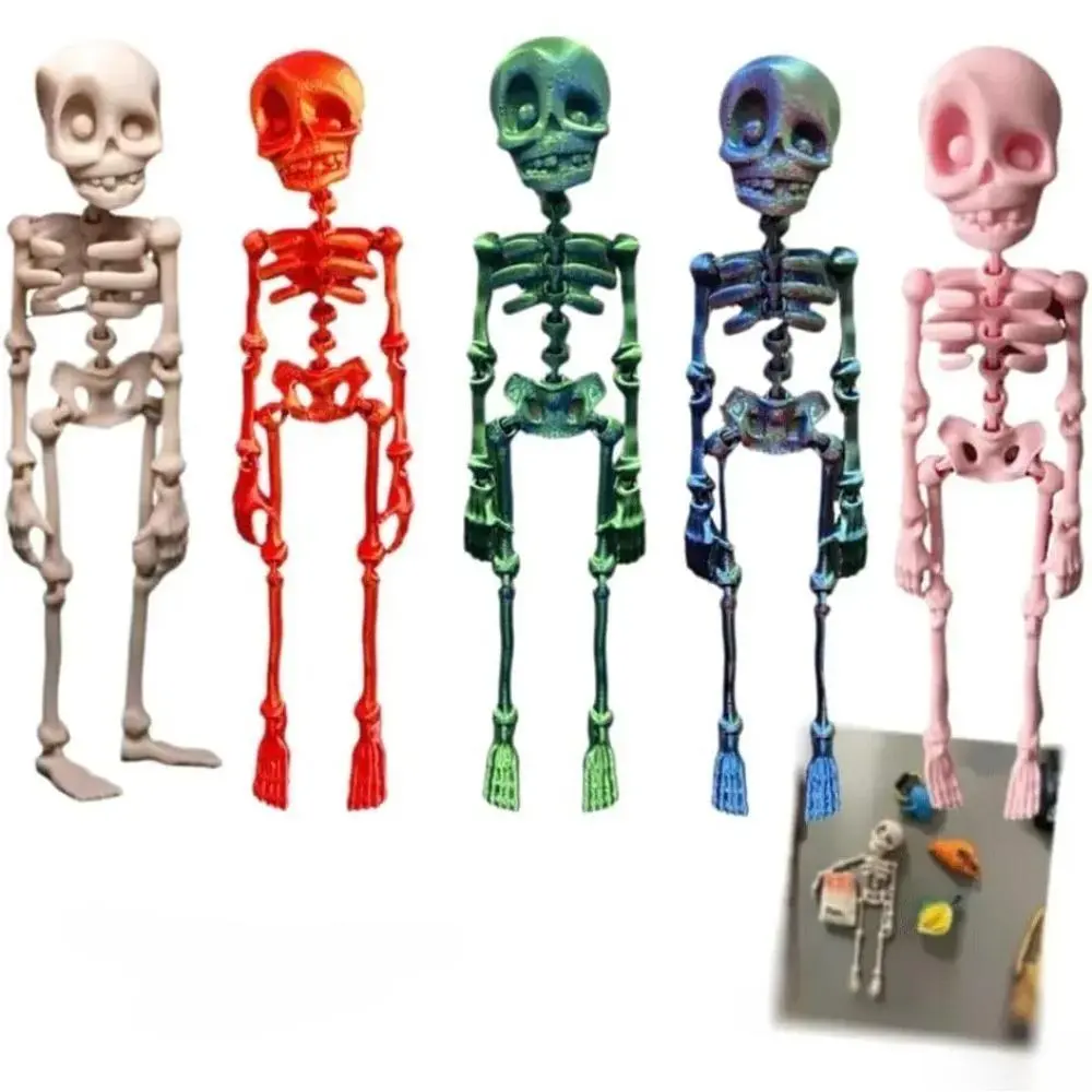 2026 New 5PCS 5.9in Poseable Skeleton Fridge Magnets, 3D Printed Movable Joint Skull Magnets, Gothic Halloween Decor Stickers for Kitchen, Office & Locker, Novelty Gift Set