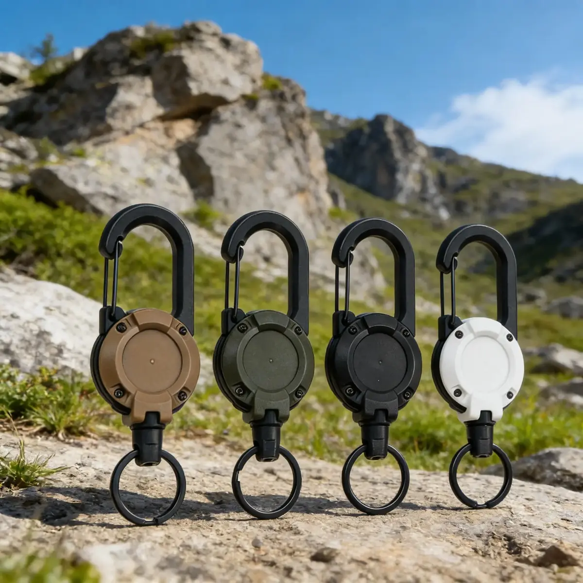 Heavy Duty Retractable Badge Reel Keychain Accessory, 2/4-Pack Metal Badge Reels with 24-Inch Stainless Steel Keychain Cable, Carabiner & Heavy Duty Key Ring for Seniors