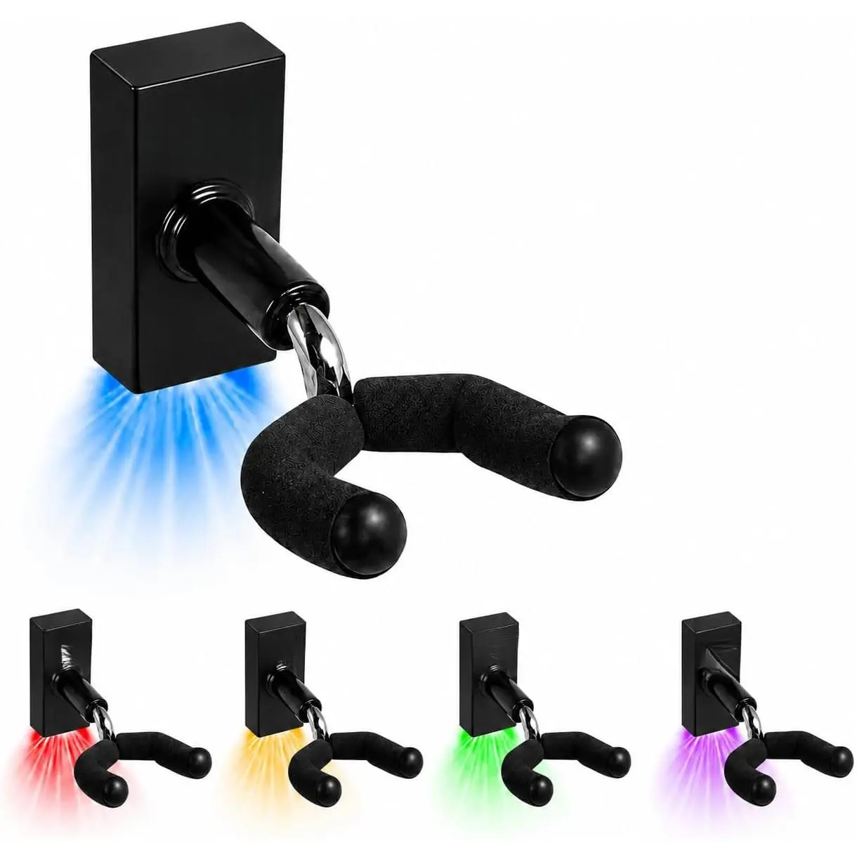 Guitar wall mount, 5-color light guitar display stand, suitable for bedrooms, practice rooms, and home recording studios, features a sturdy guitar wall mount with foam support, hidden hardware, and can support up to 35 pounds