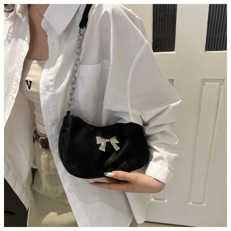 Sweet Little Fresh Bow Handbag Women Korean Armpit Crossbody Bag Chain Shoulder