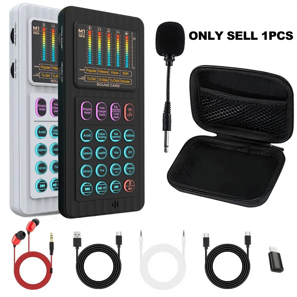 Portable Handheld Live Streaming Sound Card Set, Microphone Kit, Voice Changer Device, Audio Mixer Package for Podcasts, Broadcasting, Singing, Gaming, Podcast Equipment Kit