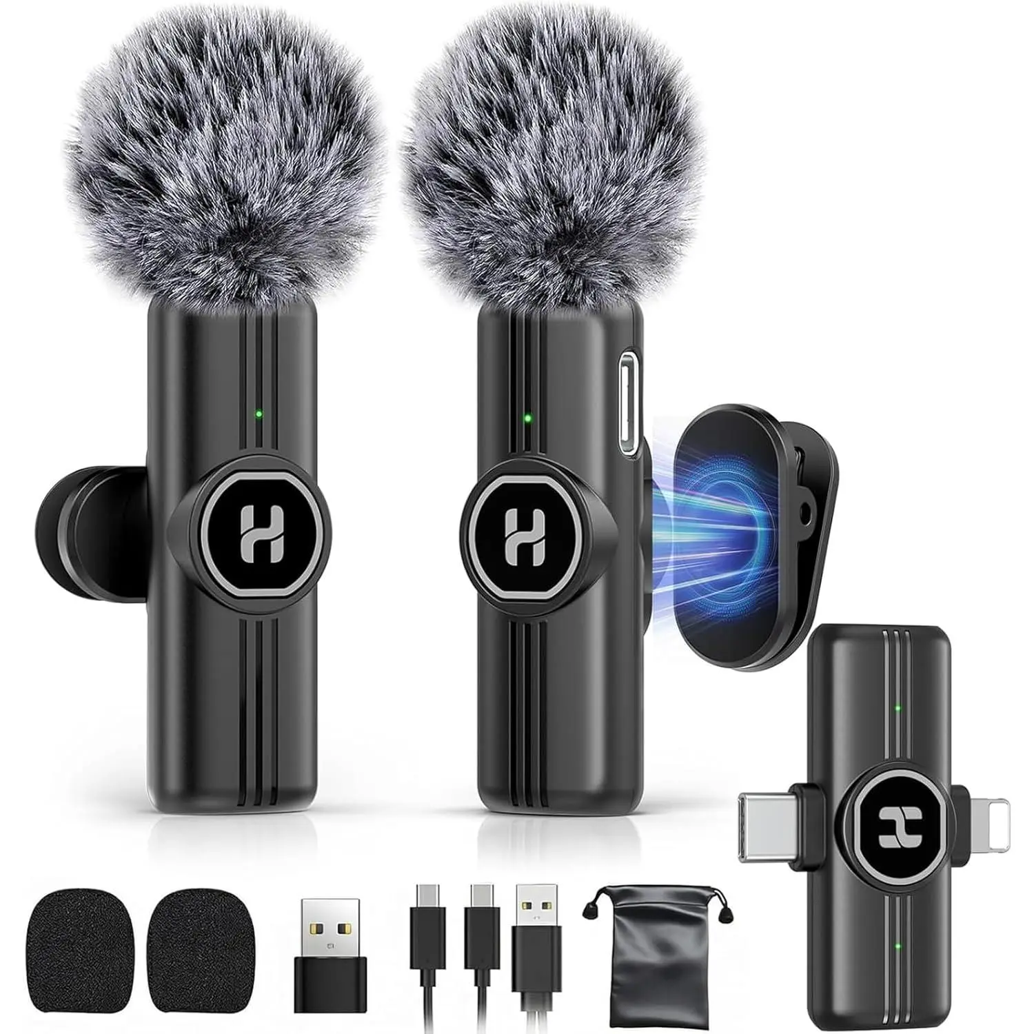 Wireless Lavalier Microphone for iPhone, Android & iPad, Mini Clip on Mic with AI Noise Cancellation, Plug & Play USB & Lightning Lapel Microphones for Video Recording, TikTok, YouTube, Vlog