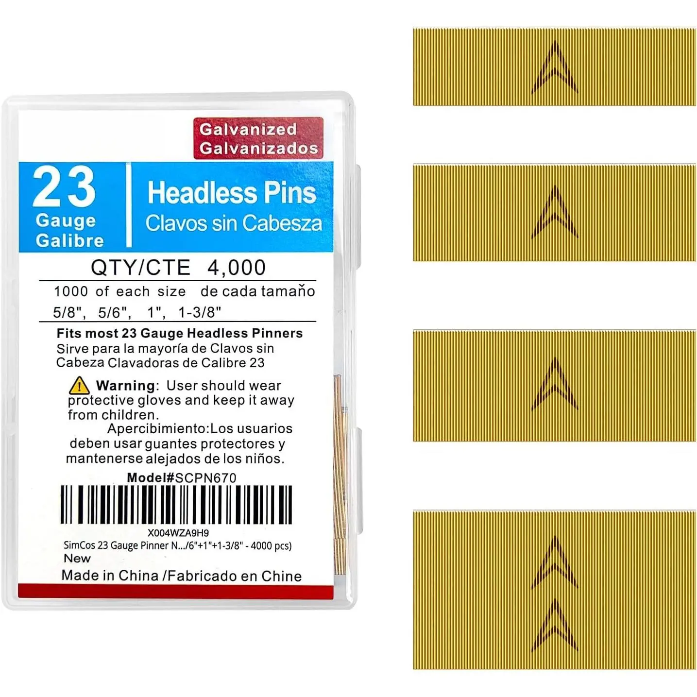 23 Gauge Headless Pin Nails 5/8",5/6",1",/8", 4000-Pack