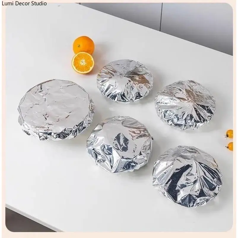 50pcs Reusable Elastic Sturdy Aluminum Foil Food Covers - Leakproof, Heat-Resistant Bowl & Plate Lids for Meal Prep, Food Preservation (Not Disposable) [Sports & Outdoor Kitchen Storage Accessory], Leakproof Seal