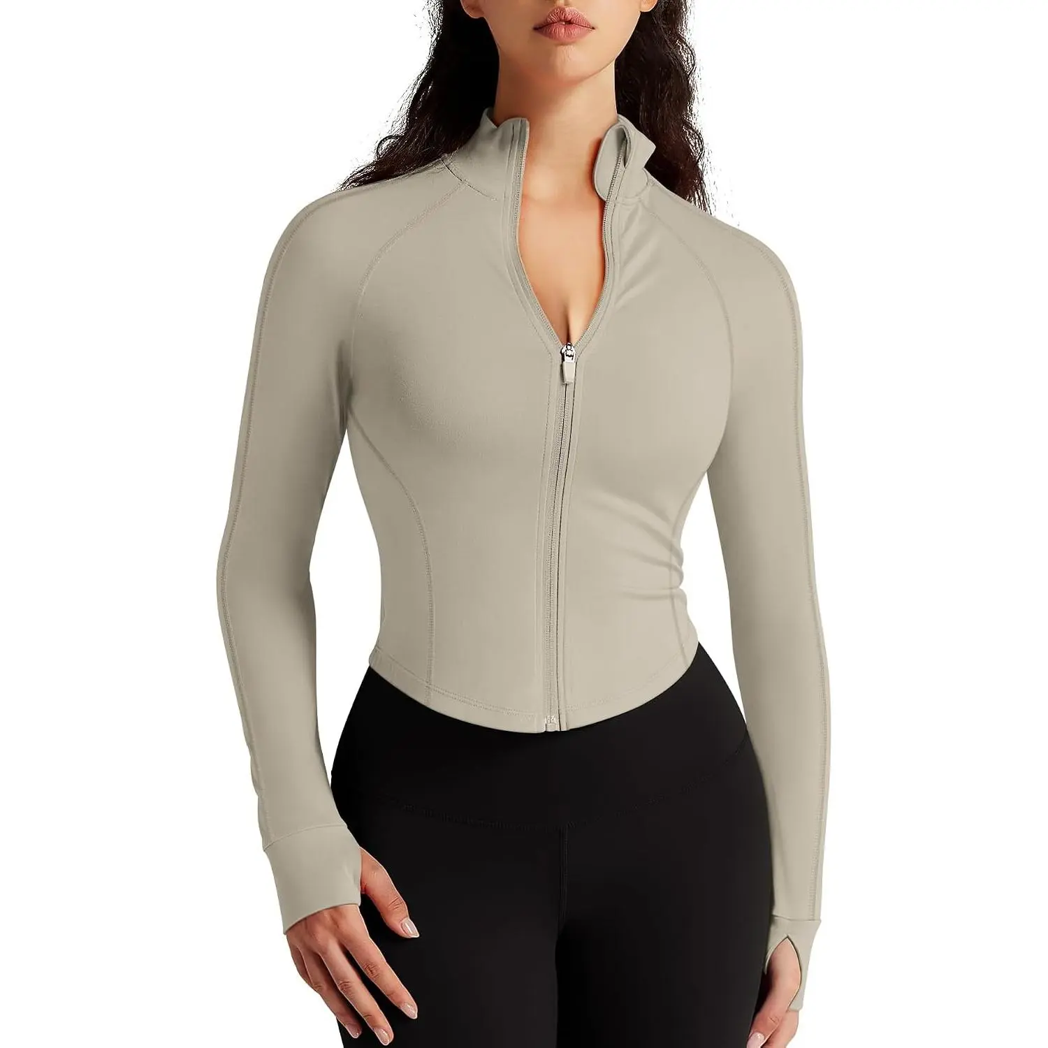 Womens Zip Up Bbl Jacket Lightweight Cropped Athletic Jacket Track Gym Workout Jackets for Running Yoga Hiking