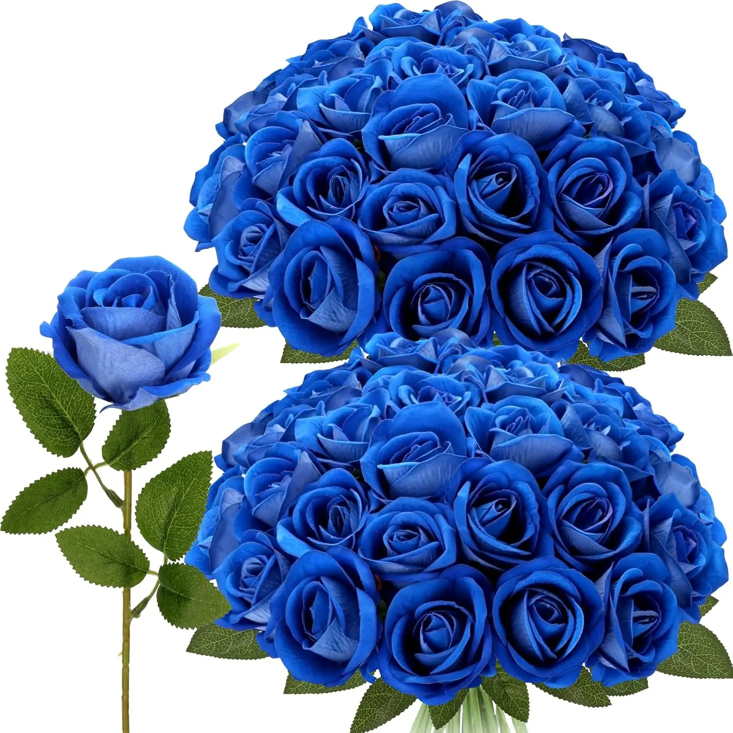 Roses Artificial Flowers, Fake Velvet Silk Roses with Stems for Indoor Outdoor Decor, Realistic Roses in Bulk for Wedding Centerpiece Party, Valentines Birthday (24,Blue)