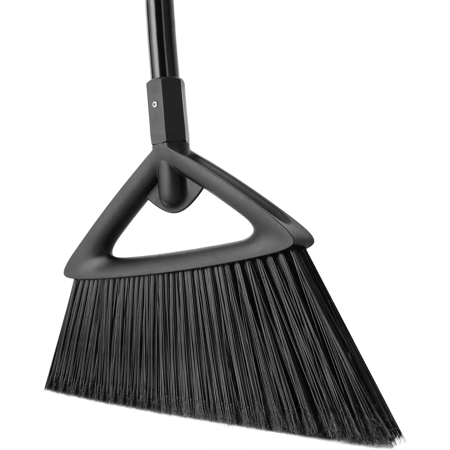 Heavy Duty Angle Broom with 57" Long Handle, Black PET Split-End Bristles for Fine Dust, Concrete Floors & Interlock Surfaces, Indoor/Outdoor Sweeper for Commercial Users (Kitchen, Courtyard)