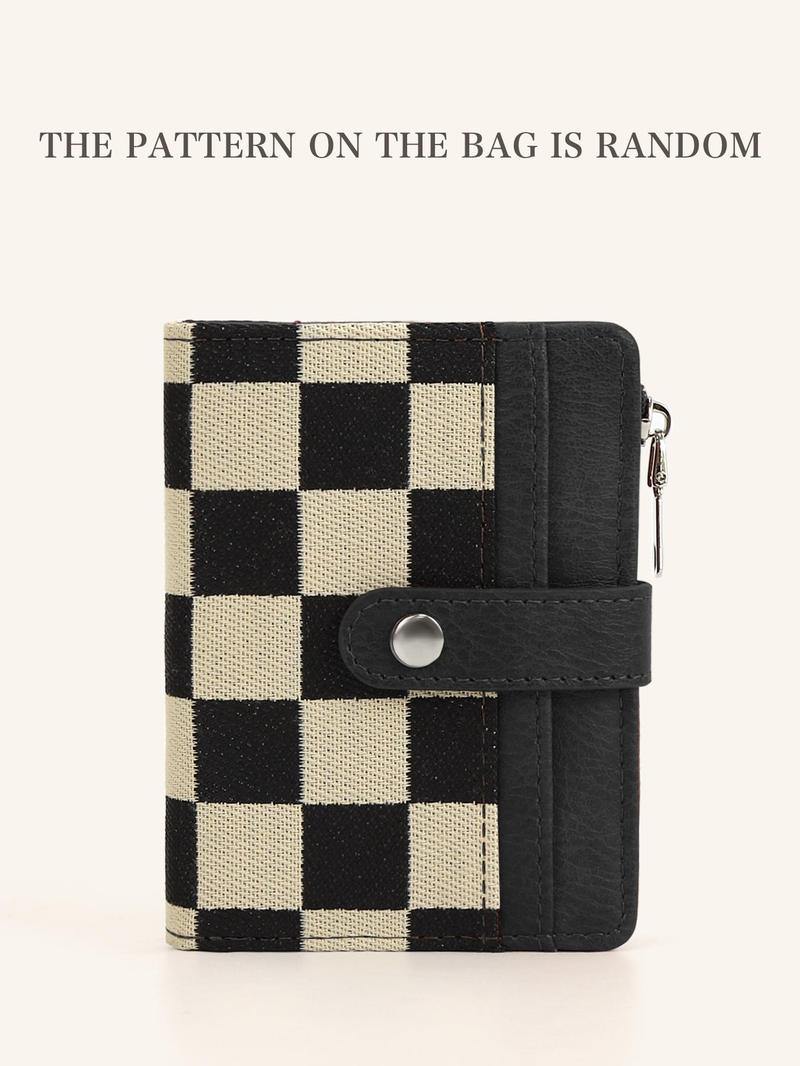 Women PU Leather Plaid Pattern Wallet Small Bifold Zipper Pocket Wallet Card Case Purse with ID Window, Casual Style All Seasons Bag Fabric