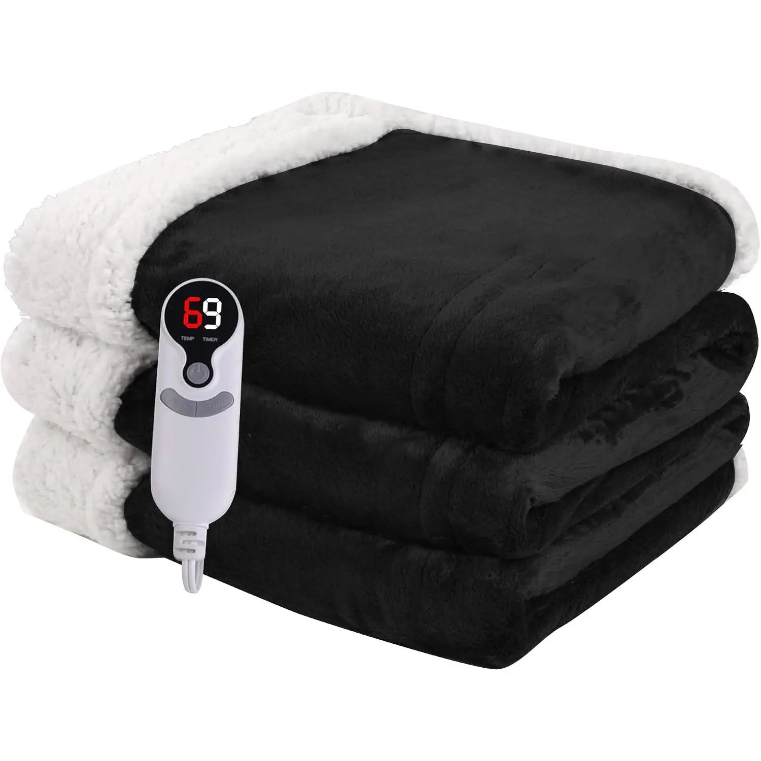 Full Size Electric Heated Blanket 72''x84'' with 9 Heating Levels, 1-10 Hour Auto Shut-Off, Machine Washable Flannel & Sherpa Soft Warming Blanket for Couch, Bed, Office - BlackGift