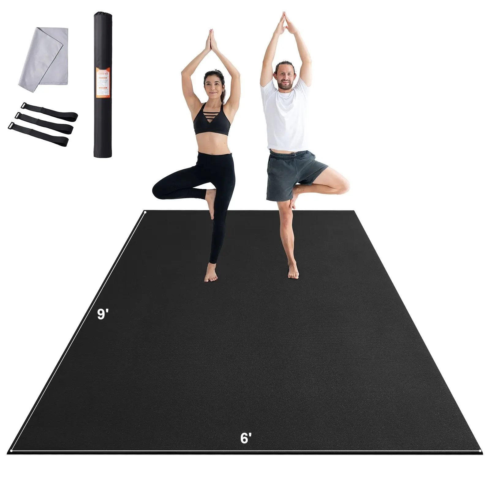 Large Padded Exercise Mat for Home Gym, 9x6ft Extra Thick 7mm High-Density PVC with Non-Slip Surface for Yoga, HIIT and Floor Workouts for Men and Women, Includes Bag and Strap, Padded Mats, Dance Workouts