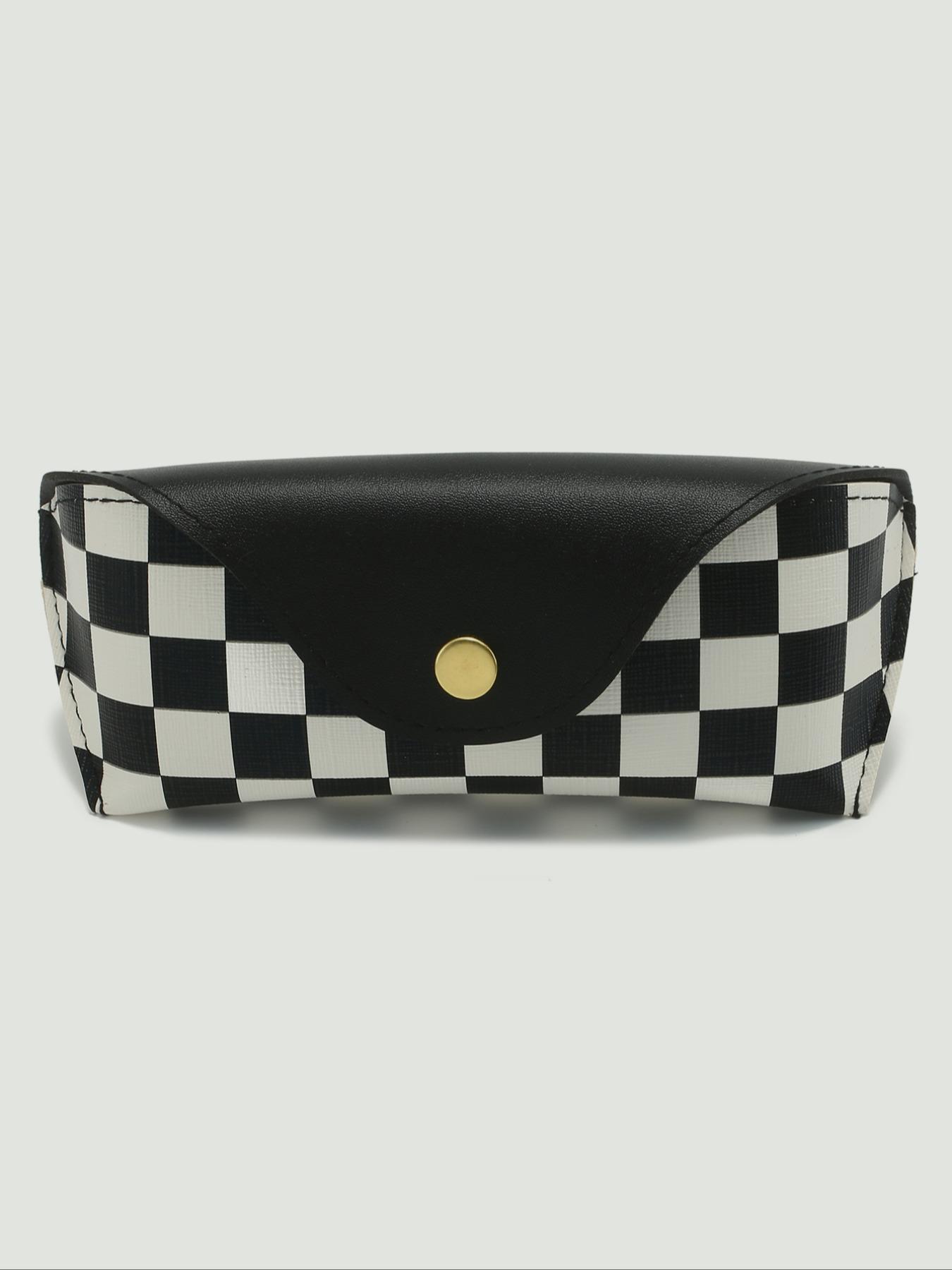 Simple U-shaped Checkered Pattern Glasses Case, Basic Pu Leather Eyeglasses Storage Bag for Women & Men, Anti-pressure Lining Soft Bag for Sunglasses, Portable Sunglasses Organizer