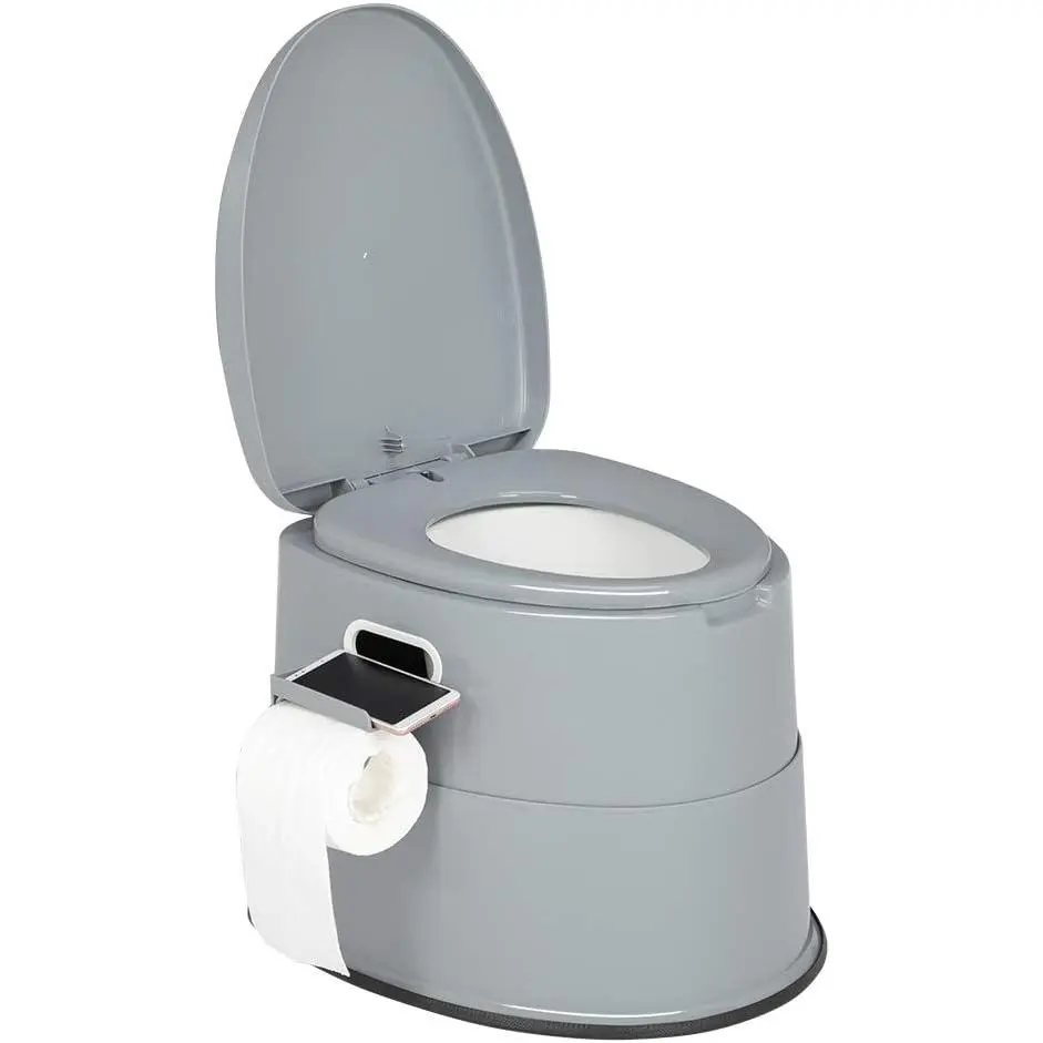 Portable Toilet| Indoor Outdoor Commode w/Detachable Inner Bucket & Removable Paper Holder, Lightweight & Compact for Camping, Boat, Van, Emergency Use (Grey)