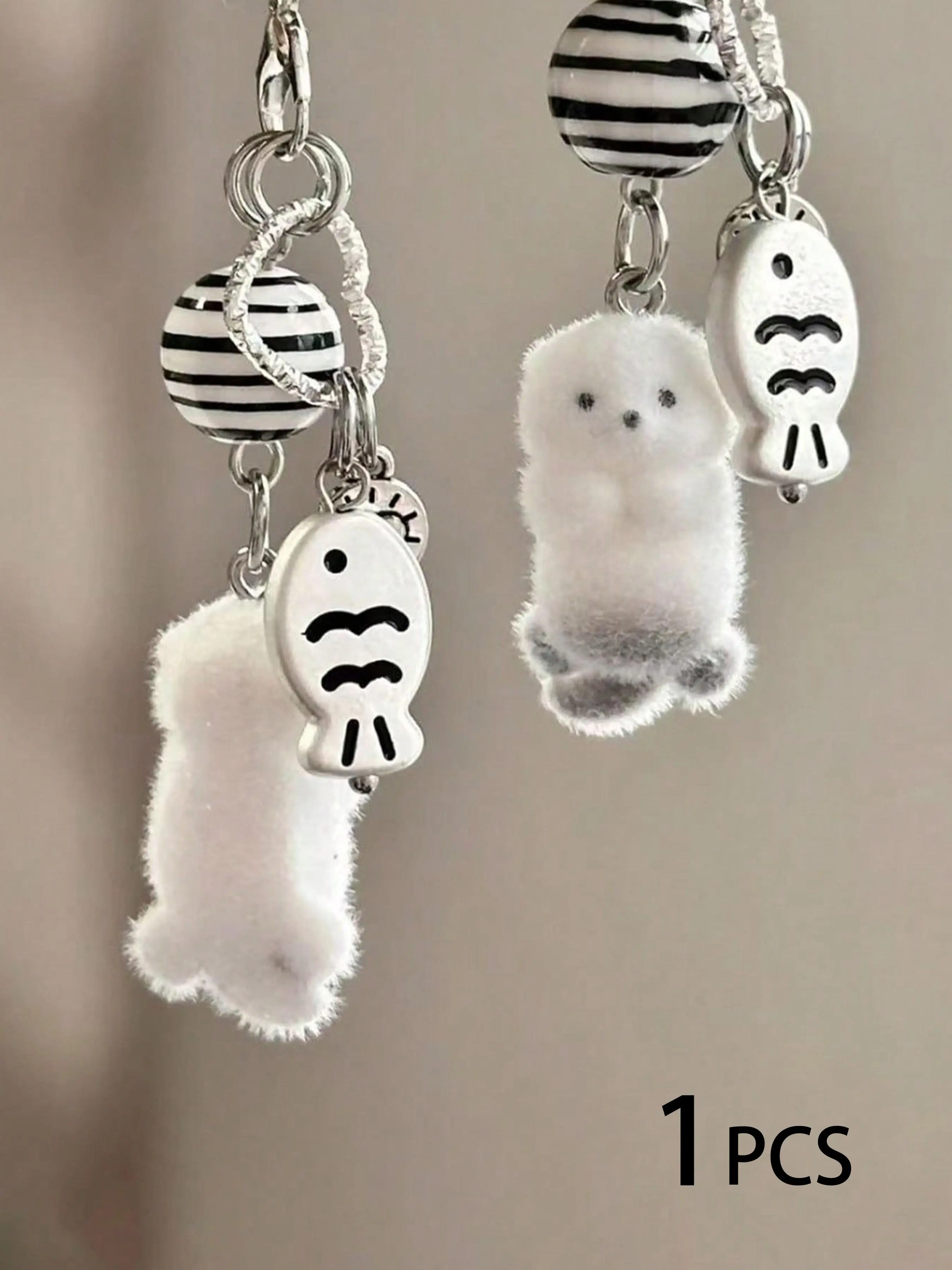 Cartoon Sea Otter Bag Charm, Cute Style 3D Flocking Texture, Durable Clip, Unisex Keychain, Backpack Accessory, Animal Keychain
