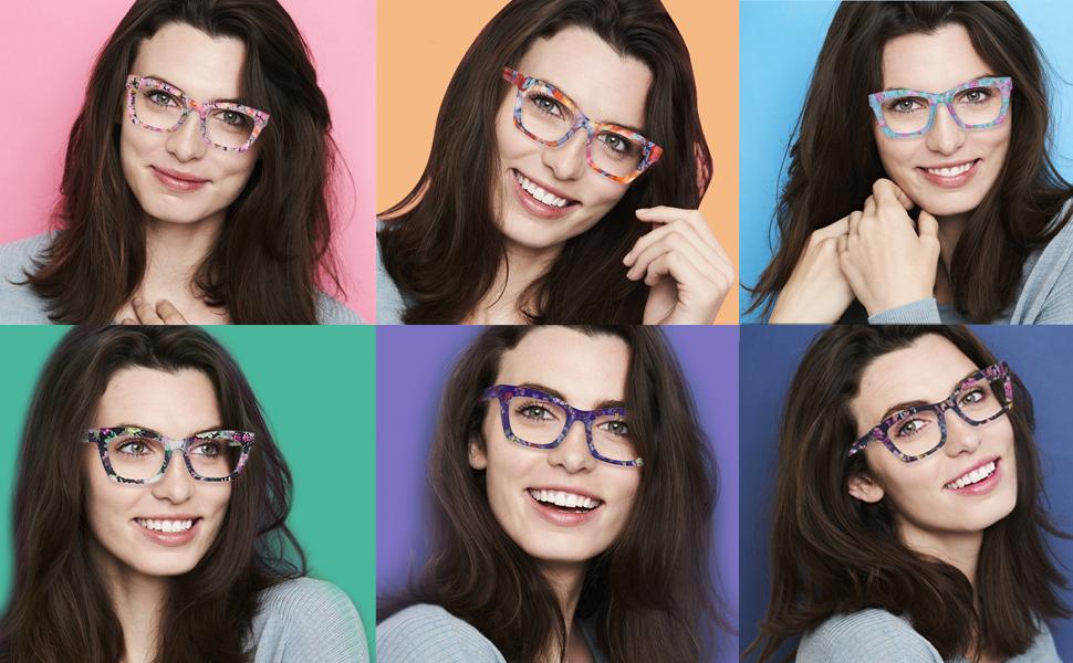 6 Pack Oprah Style Reading Glasses Blue Light Blocking Square Computer Spring Hinge Readers for Women