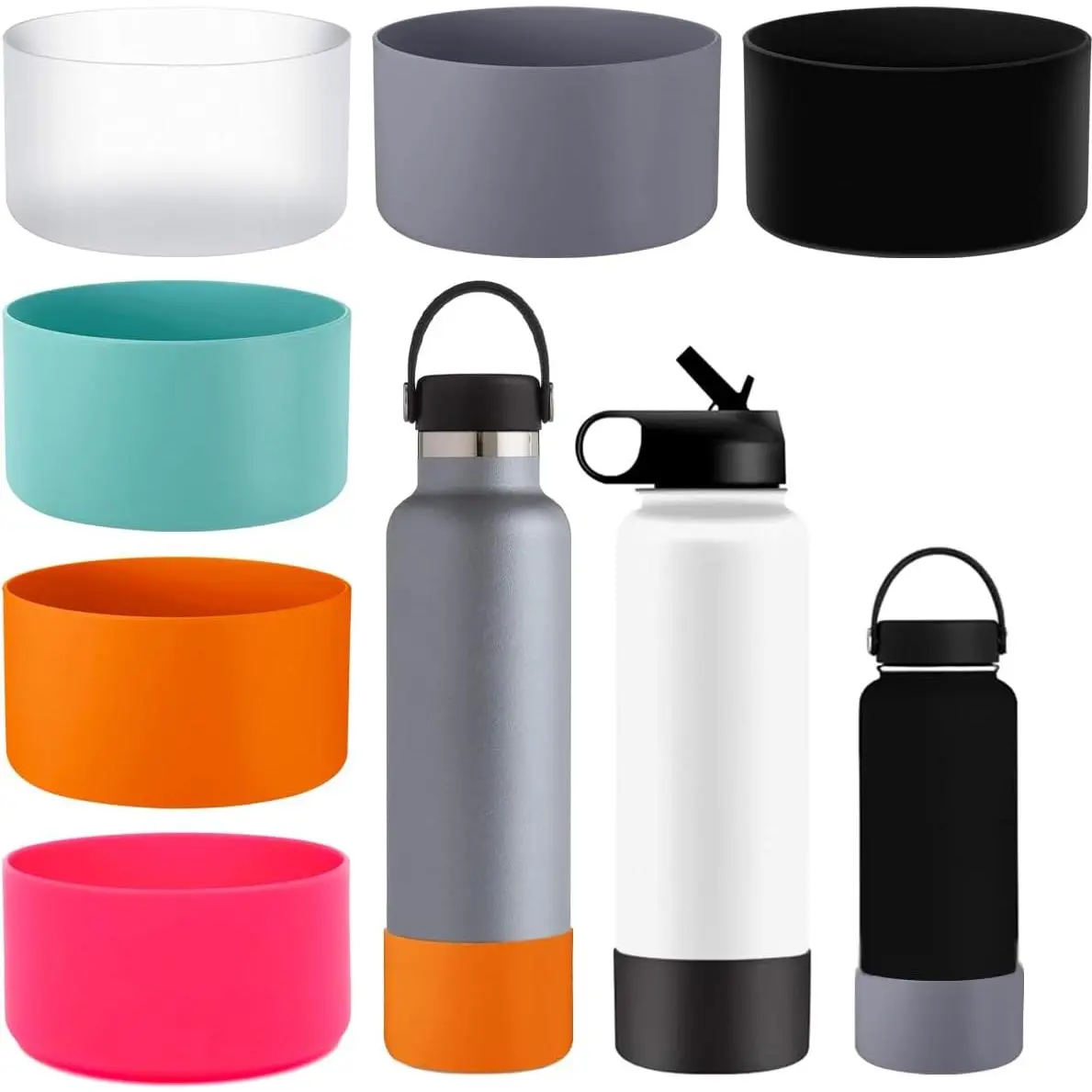 6 count Protective  Bottle Boot  Water Bottle Protective Boot Bottom Boot Sleeve Cover Bottle Bumper  Sleeve  Bottom for Hydroflask Boot 12-24oz Avoid  & Noise