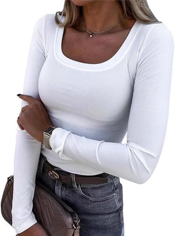 2026 Women's LongSleeve Tops Casual Scoop Neck RibbedKnit Slim Fitted Basic Tee Shirts TrendySpring Outfits Minimalist Comfort TubeTops Loose Casual Pullover