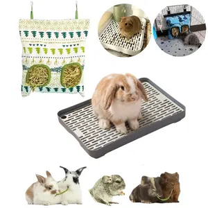 2 Pack Rabbit Hay Feeder with Litter Box, Hanging Hay Feeder, Bunny Guinea Pig Hays Holder, Bunny Bedding Toilet for Small Animals