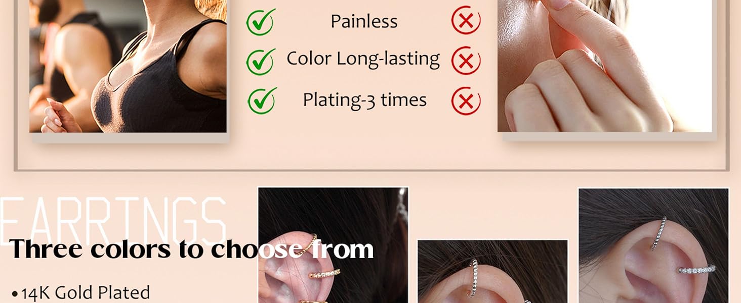 LOLIAS Ear Cuff Earrings for Women Non Piercing Gold Ear Cuffs 14K Gold Plated Ear Cuff for Non Pierced Ears Clip on Cartilage Earring Fake Earrings Lightweight