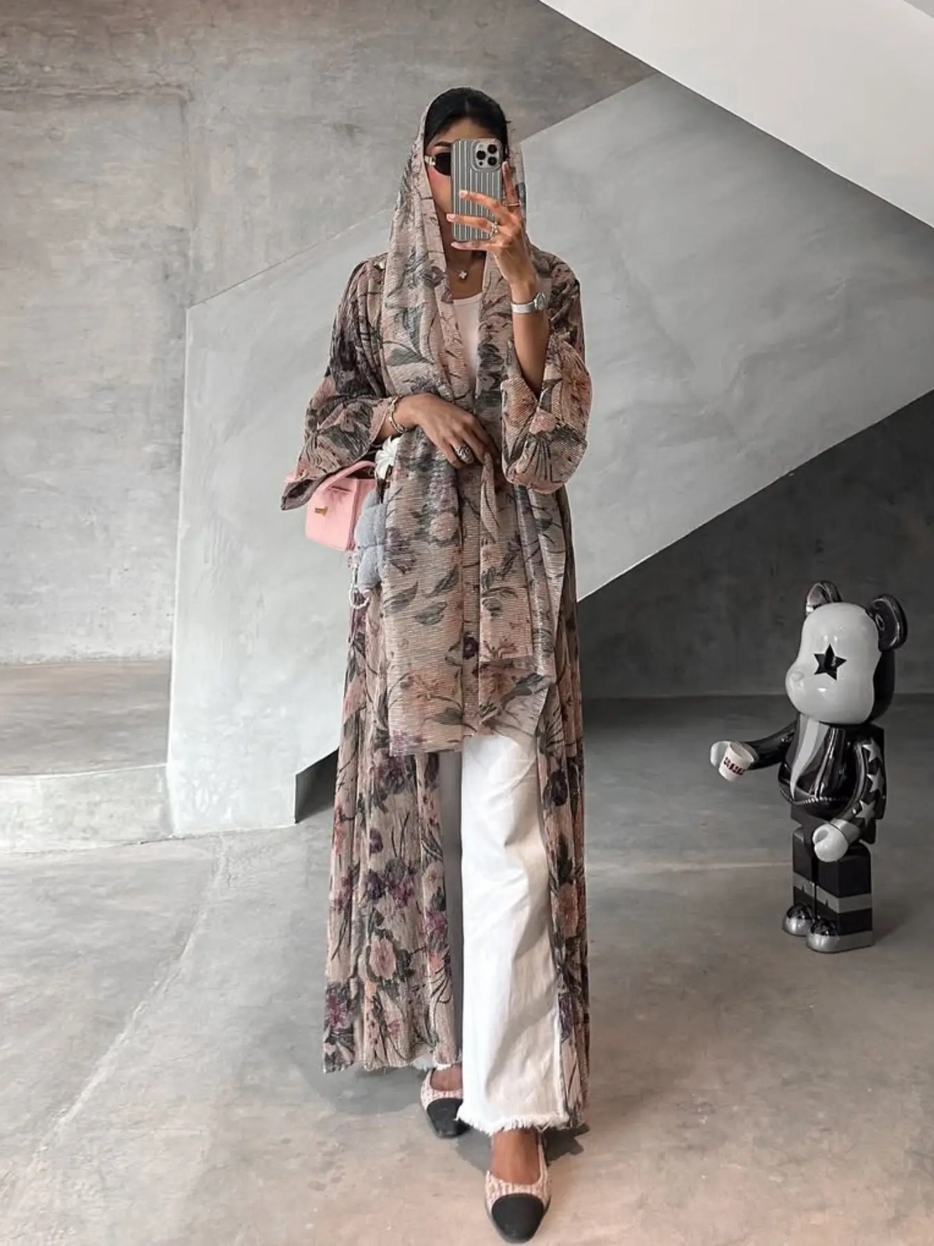 2026 Summer Modest Aesthetic Women's Long Dress, Long Sleeve Pleated Open Front Printed Coat, Outerwear Robe, All Seasons, Loose-Fitting Clothes