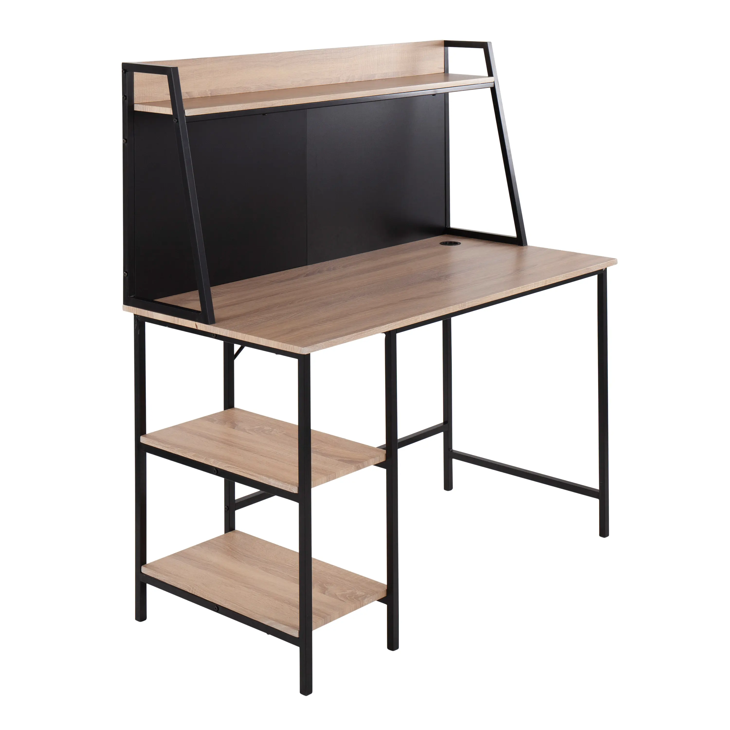 Nokaa Contemporary Desk Shelf with Natural Wood Top and Black Metal Frame, Modern Office Storage Bookcase, Freestanding Organizer for Living Room, Study, Home Office, Display and Storage, 47.25 in Wide