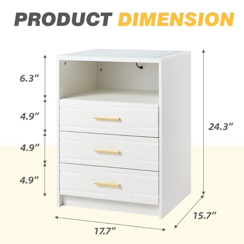 Smart LED Bedside Table with USB-C/Type-C Charging Ports & 3-Level Adjustable Lighting, Modern White Nightstand with Storage Drawers for Bedroom Smart LED Bedside Table with USB-C/Type-C Charging Ports & 3-Level Adjustable Lighting, Modern White Nightstand with Storage Drawers for Bedroom