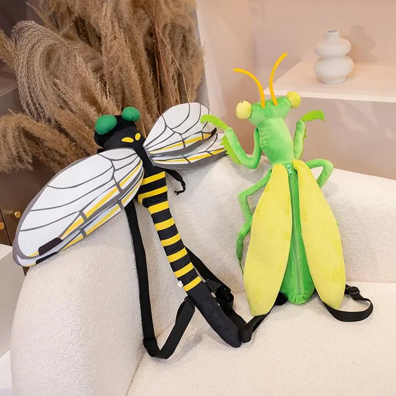 Mantis Dragonfly Plush Backpack Kawaii Plushie Doll Insect Stuffed Shoulder Bag Mini Funny Knapsack Bags Gifts