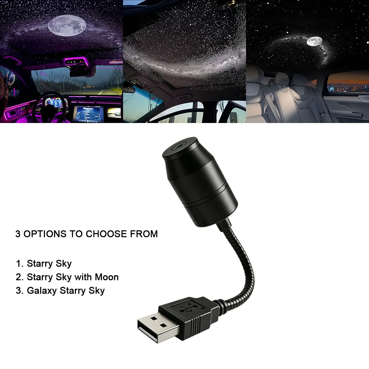 Star Moon Galaxy Projector Night Light, 360° Rotatable USB Car Roof Light, Portable Atmosphere Lamp for Car Interior & Bedroom Decor, Ambient Lighting Car, Starlights for Car, Car Decorative Light